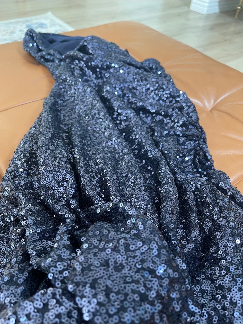 Lauren Ralph Lauren evening One-Shoulder Navy Sequin Evening Gown with Side Slit - Picture 6 of 6
